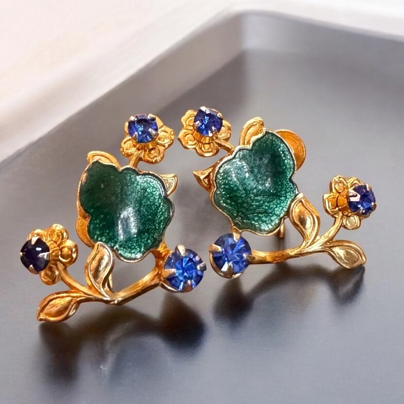 Vintage Enamel Garden Screwback Earrings - Picture 5 of 5